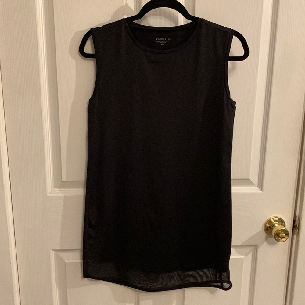 Athleta Sunlover UPF Black Sleeveless Dress Mesh Detail Hem